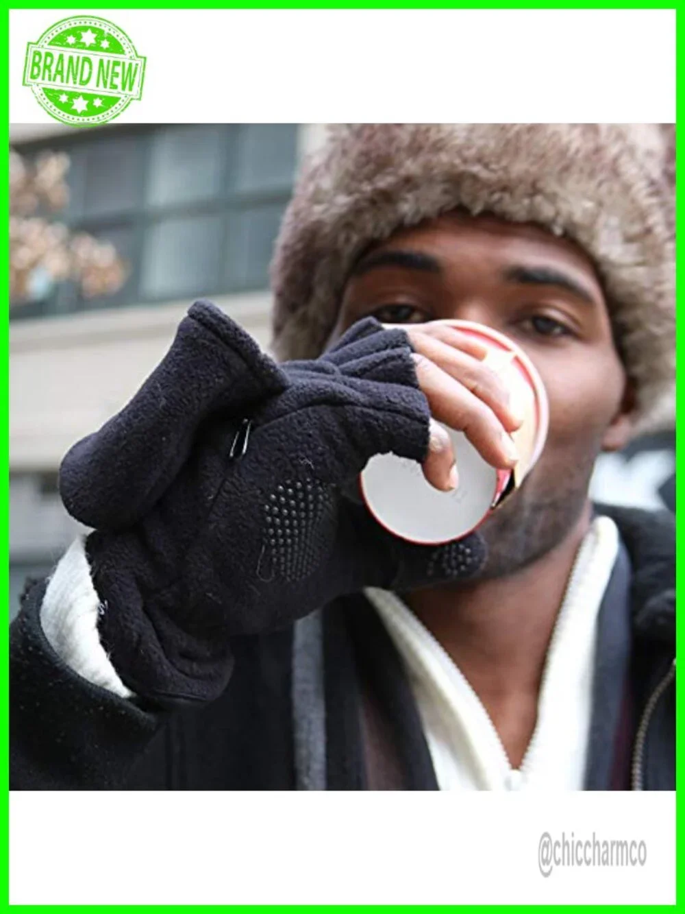 Fingerless Gloves with Zipper Phone Pocket, Adjustable Magnetic Mittens, Fleece